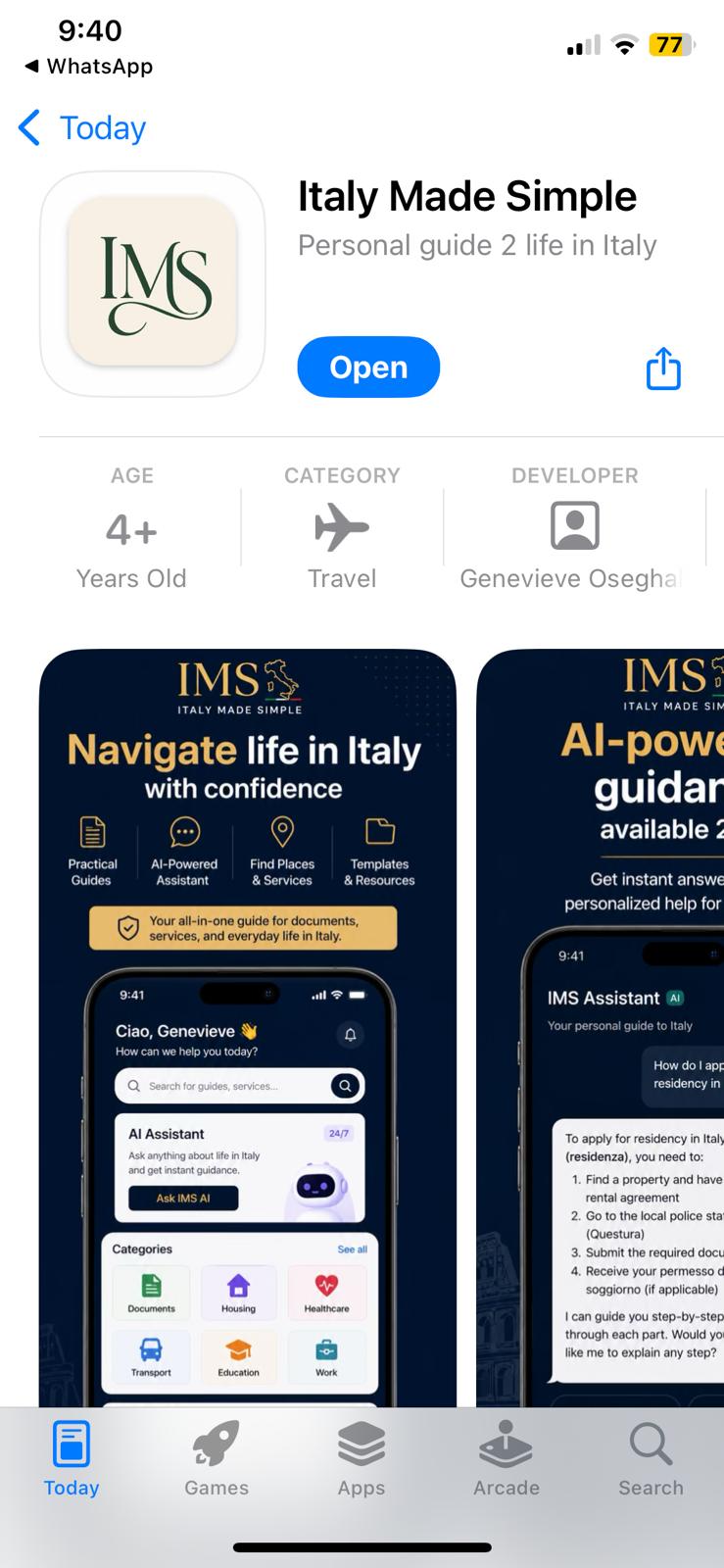 Italy Made Simple App Store listing