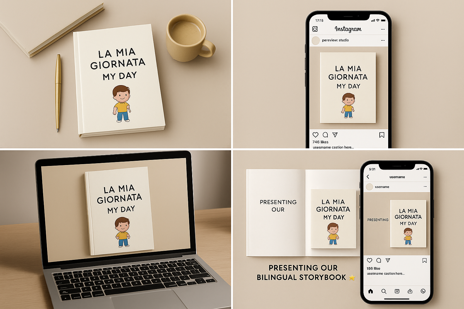 Book and social media mockups for La Mia Giornata a Scuola